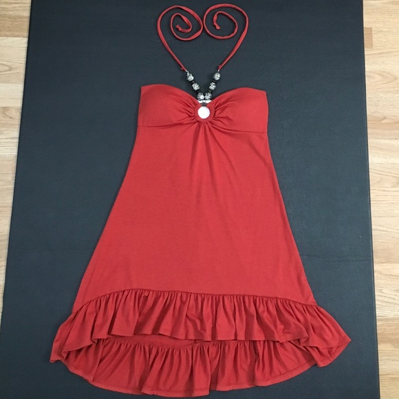 Strapless HighLow Short Dress - Dark Orange - Picture 1 of 3